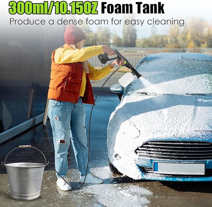 Cordless Pressure Washer 435PSI Portable Electric Power Washer with 6-in-1 Nozzle, Foam Bottle, 21V 15000mAh Battery for Car, Bike, Patio, Outdoor Cleaning