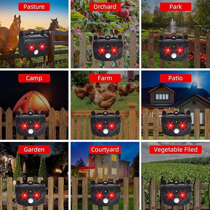 2025 Solar Nocturnal Animal Repeller Predator Control Light Coyote Repellent Devices with Ultrasound&LED Lights Outdoor Night Guard Animal Predator for Dog,Cat from Chicken Coop Yard Farm (4PACK)
