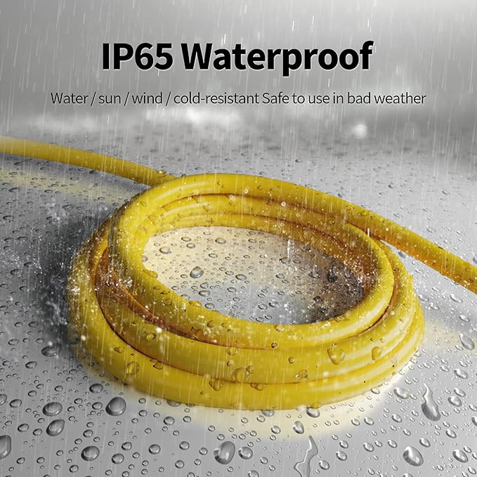 POWGRN 250 ft 12/3 Outdoor Extension Cord Waterproof Heavy Duty with Lighted End 12 Gauge 3 Prong, Flexible Cold-Resistant Long Power Cord Outside, 15Amp 1875W SJTW Yellow ETL Listed