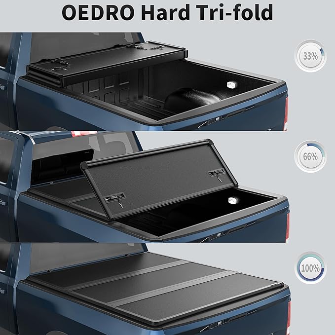 OEDRO FRP Hard Tri-fold Tonneau Cover Fits for Chevy Silverado 1500 & GMC Sierra 1500 2007-2013 New Body Style 5.8ft Bed w/o Multi-Flex Tailgate, Weather-Resistant