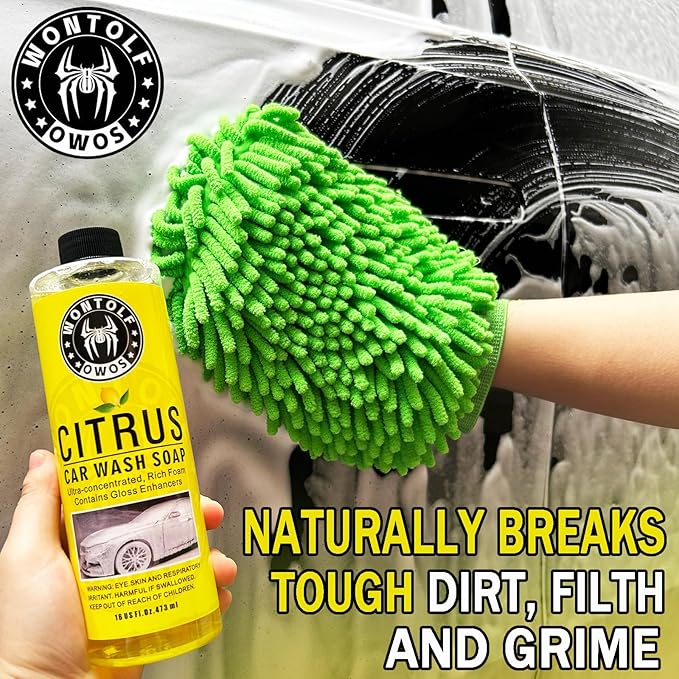 Wontolf Car Wash Kit with Car Wash Soap Shampoo, Interior Cleaner, Wheel Cleaner, Car Detailing Cleaning Care Kit for Cars Trucks RVs SUVs Motorcycles Detailing Cleaning