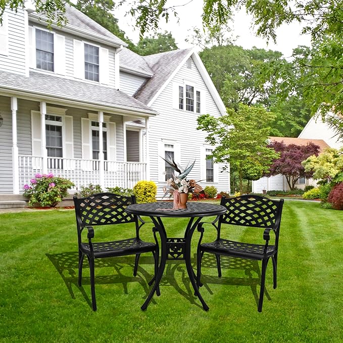 Cast Aluminum Patio Chairs Set of 2, Outdoor Dining Chairs, All-Weather Metal Patio Chairs, Patio Bistro Chairs with Armrest for Garden Backyard Porch Balcony Lawn Pool