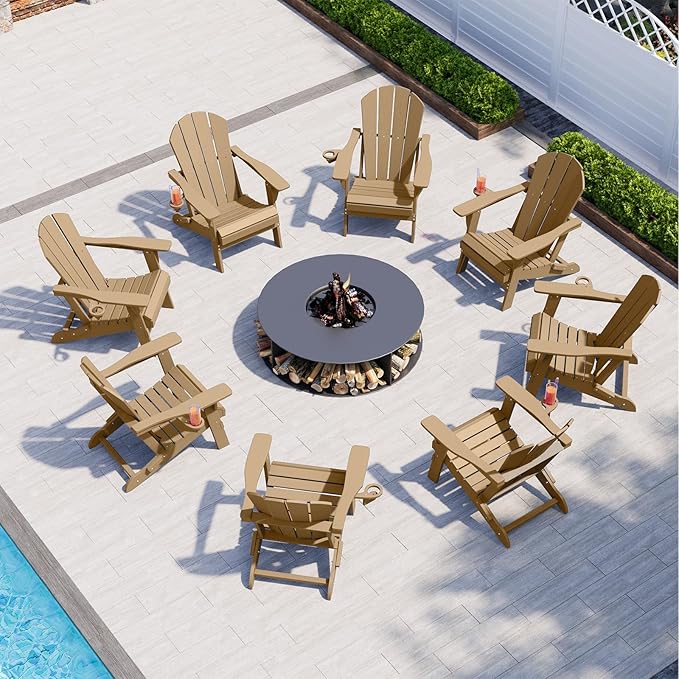 Folding Adirondack Chair, HDPE All-Weather Patio Chairs for Outdoor, Patio, Lawn, Garden, Backyard Deck, Fire Pit - Brown
