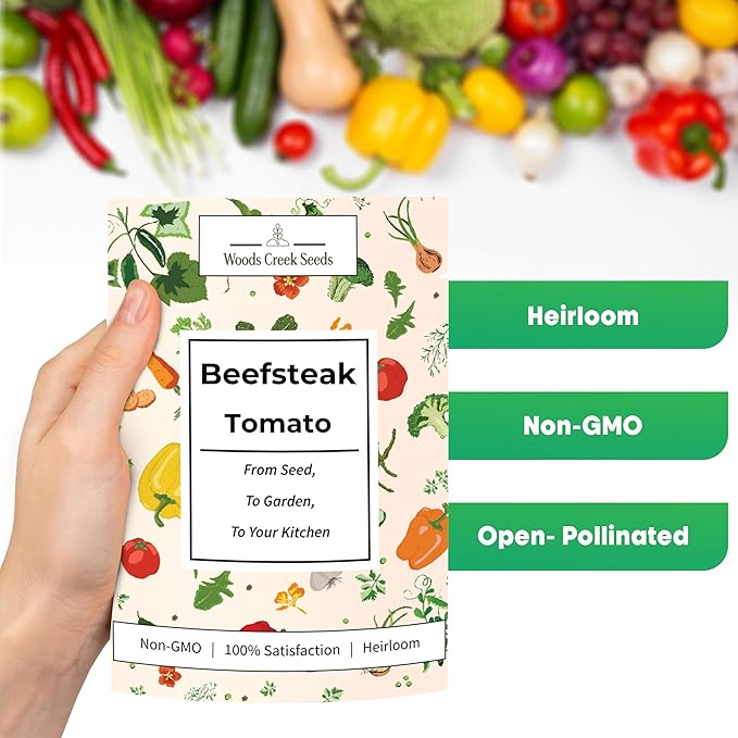 Woods Creek Seeds: Beefsteak Tomato Seeds for Planting - Heirloom Tomato Seeds for Planting Outdoors, Indoors, Patio or Home Plant Garden - Non-GMO Seed Pack of Large Juicy Tomatoes