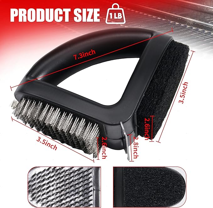 4-in-1 Grill Brush [Bristle-Free Sponge Pad & Wire] Combined BBQ Brush,Ultra Safe & Heavy-Duty Grill Cleaner for Outdoor Grill Grill Brush and Scraper Grill Accessories Gifts for Men/Dad