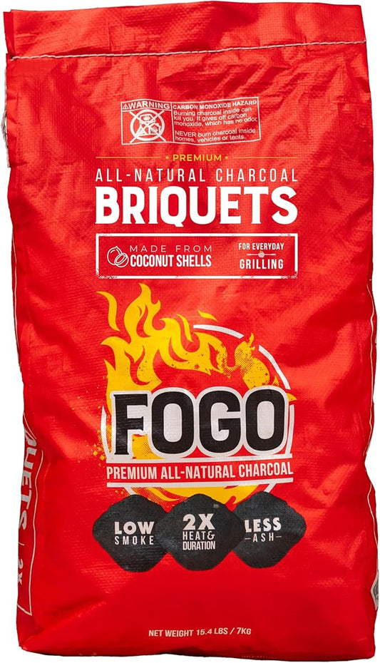 FOGO Coco Briquets All-Natural Charcoal Made from Coconut Shells, Long-Lasting Clean Burning BBQ Fuel for Grilling and Smoking, 15 lb Bag