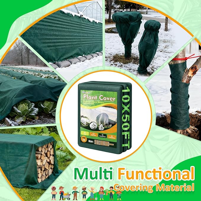 Green Plant Covers Freeze Protection, 10 x 50 ft - 2 oz/yd² Frost Cloths for Outdoor Plants, Tree Covers Freeze Protection, Winter Garden Blanket, Sun Cover for Plants for Greenhouse, Vegetables