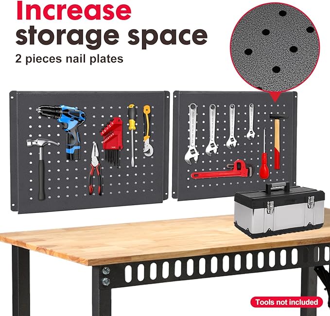 48 "Workbench with Power Outlet,Two Activity Pegboard,Heavy Duty 2000 LBS Load Capacity Hardwood Workbench Suitable for Workshop, Office, Garage, Home