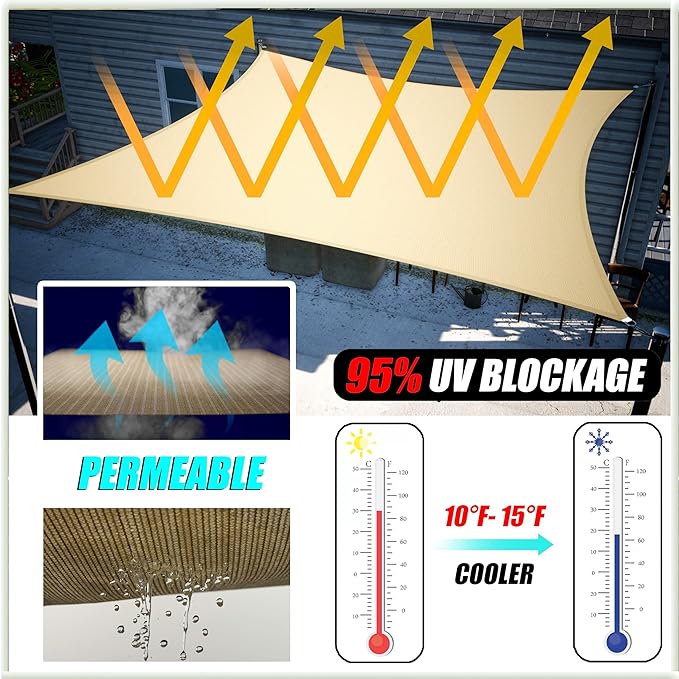 Amgo Custom Size 13' x 14' Red Rectangle Square Sun Shade Sail UPF50+ AGTAPR1620, Order to Make Canopy Awning, 95% UV Blockage, Water & Air Permeable, Commercial and Residential (We Customize)