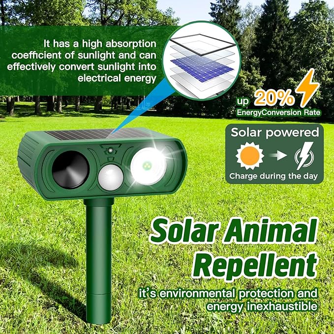 Animal Deterrent Devices Outdoor, Solar Animal Repeller with Motion Sensor Animal Repeller to Repel Cat, Deer, Squirrel, Rabbit, Dog, Skunk (Green - 2 Pack) Model12