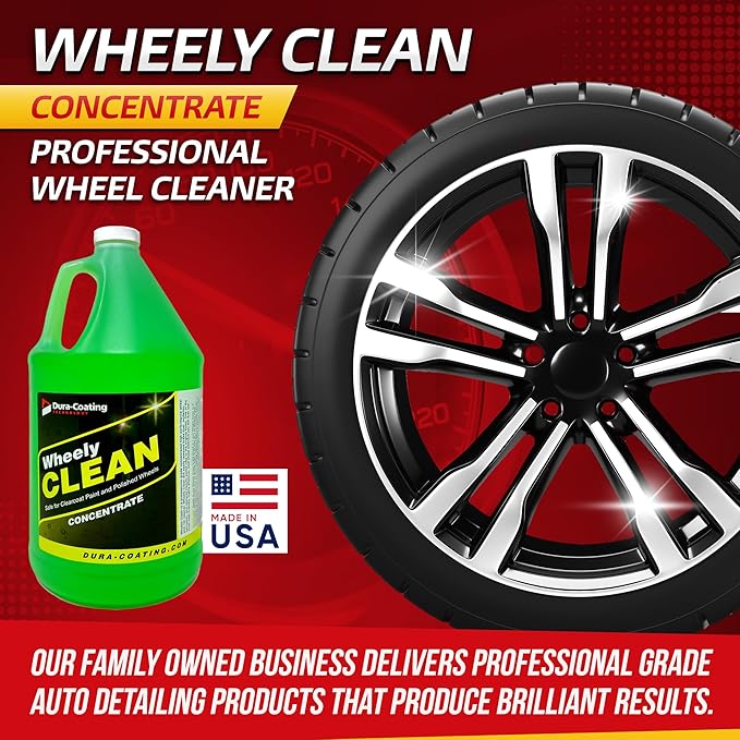 DURA-COATING TECHNOLOGY Wheely Clean Concentrate - Good for Chrome Wheel Cleaner, Clear-Coated, or Aluminum Wheel Cleaner - Professional Tire Shine & Rim Cleaner Spray - Car Care Solution - 1 Gallon