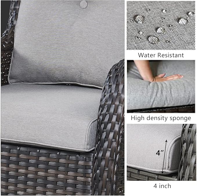 HUMMUH 6 Piece Patio Furniture Set PE Wicker Rattan 3-Seat Outdoor Sectional Sofa with Love Seats,Patio Swivel Chairs,Ottomans Conversation Sets for Garden, Poolside, Backyard