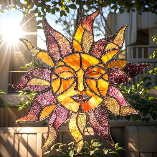 Sun Christmas Ornament Celestial Boho Suncatcher Window Hanging Acrylic Stained Glass Effect Art Garden Decor Mystical Unique Gift for Mom Grandma Women
