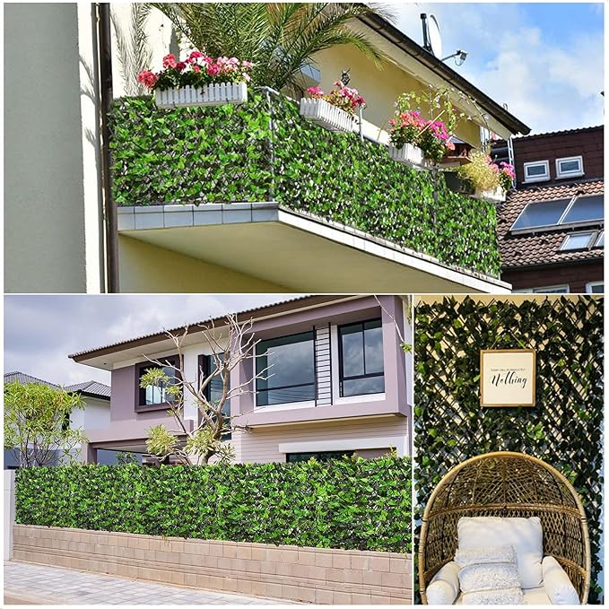 DOEWORKS Expandable Fence Privacy Screen for Balcony Patio Outdoor, 2PCS Faux Ivy Fencing Panel for Backdrop Garden Backyard Home Decorations