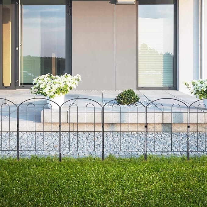 20 Pack Decorative Garden Fence Outdoor - 24in H x 22ft L Rust-Proof Coated Wrought-Iron Panels, Foldable Landscape Border for Patio Flower Beds, Animal Barrier & Yard Decor