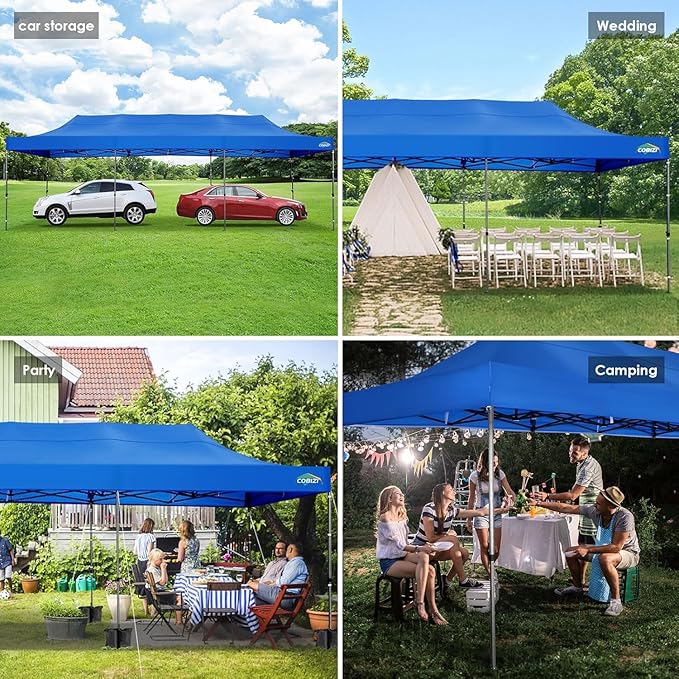 COBIZI 10x30 Heavy Duty Pop up Canopy Party Tent for Parties Weddings Events UPF 50+ Waterproof Commercial Gazebo with Roller Bag, Blue