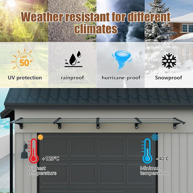Door Awning Window Canopy, Modular Spliced Awnings for Outside,Porch,Patio,Deck,Polycarbonate Sheet,UV, Rain, and Snow Protection (Brown Board & Black Bracket, 35'’*40'’)