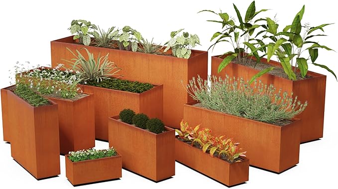 Plantercraft Large Rectangular Planters for Outdoor Plants 96x24x30 Inch Extra Large Corten Steel Planter | Heavy Duty Metal Planter Box for Commercial & Residential Modern Landscapes