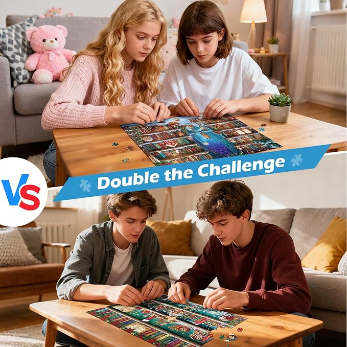 Sutinban 2 Packs Christmas Bookself 500 Piece Puzzles for Adults, Jigsaw Puzzle for Kids Adults Seniors, Challenging Colorful Puzzles Family Game Gift Decor 20.0 * 14.2