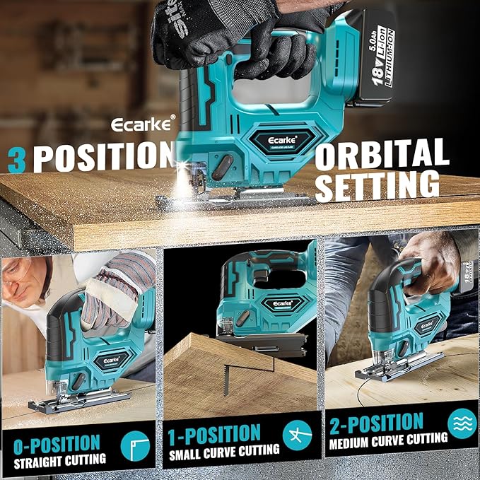Ecarke JigSaw Compatible With Makita 18V, Brushless Cordless jigsaw tool with Variable Speed LED Light, ±45° Bevel Cuts 3-Position Orbital Action for Cutting (With 5Ah Battery & Charger Station Kit)
