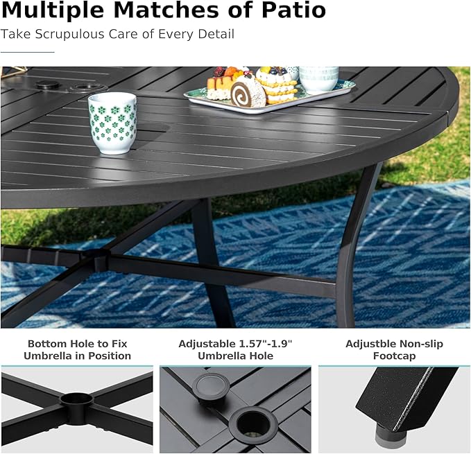 MFSTUDIO Round Patio Table and Chairs Set, Patio Dining Sets for 6 with Swivel Chairs, 7 Piece Outdoor Dining Set with Umbrella Hole, Outdoor Patio Furniture Set for Deck Backyard Garden