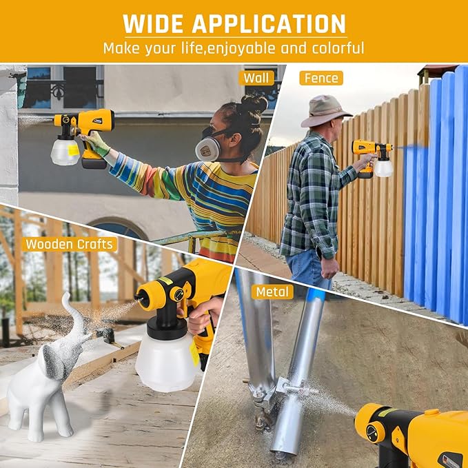 Cordless Paint Sprayer for Dewalt 20V MAX Battery, 200W HVLP Handheld Spray Gun with Brushless Motor, Copper Nozzle, Adjustable Flow for Walls, Fences, Furniture, Cabinets (Tool Only)