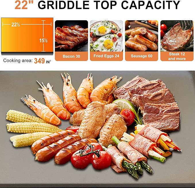 Flat Top Gas Griddle with Lid, 22 Inch 3 Burners Outdoor Portable Propane Gas Grill, 30,000 BTU Tabletop BBQ Griddle for Camping, RV, Tailgating