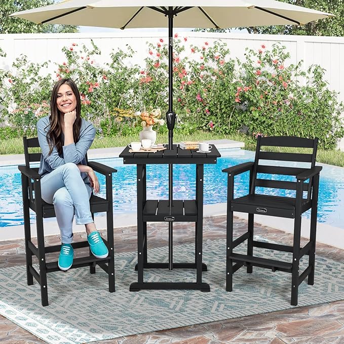 FUNBERRY Bar Height Outdoor Chair, Tall Adirondack Chair, All Weather HDPE Outdoor Bar Chairs for Bistro Patio Balcony