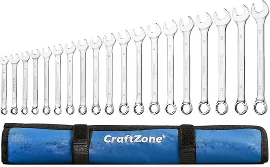 19-Piece Combination Wrench Sets CR-V Metric Wrench Set 6-24mm Box and Open End Wrench Set 12-Point with Rolling Pouch Industrial for Workshop Outdoor Diy Repair