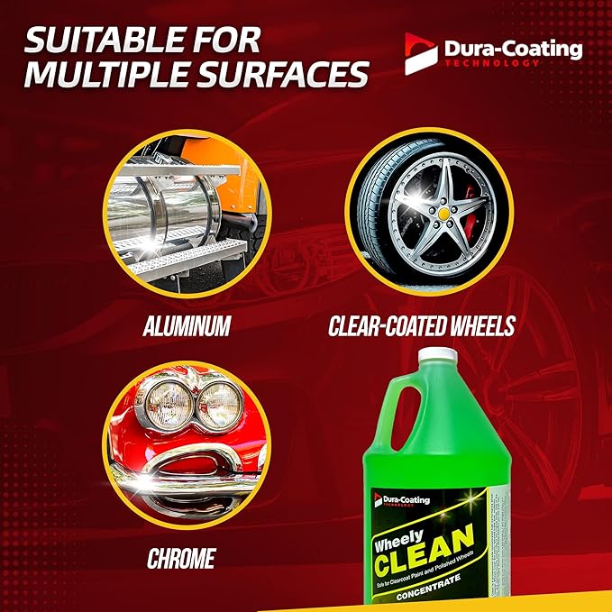 DURA-COATING TECHNOLOGY Wheely Clean Concentrate - Good for Chrome Wheel Cleaner, Clear-Coated, or Aluminum Wheel Cleaner - Professional Tire Shine & Rim Cleaner Spray - Car Care Solution - 1 Gallon