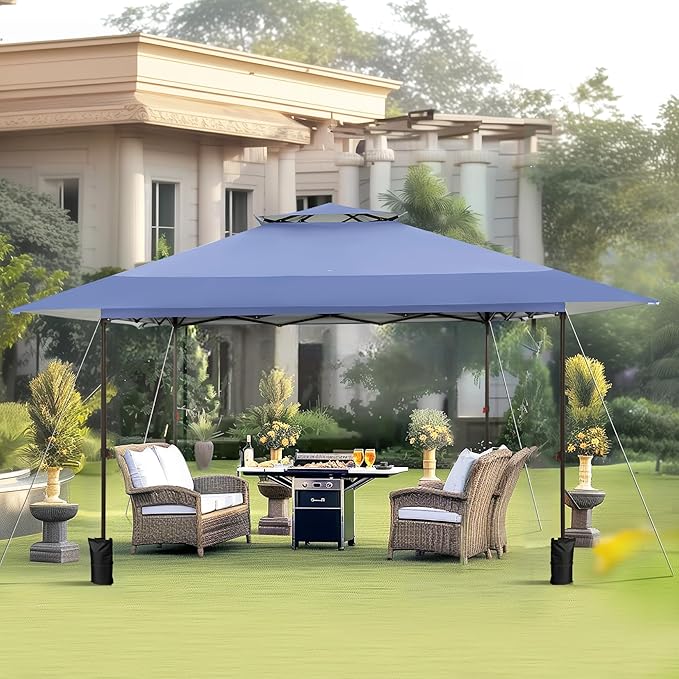 PHI VILLA 13x13 Pop Up Canopy Tent Instant Outdoor Canopy Easy One Push Tent Canopy with Wheeled Carry Bag, Straight Legs 169 Square Feet of Shade, Grey