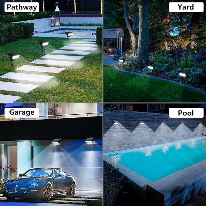 Toodour Solar Spot Lights Outdoor, 4 Pack Solar Christmas Lights Outdoor with 2 Modes, Waterproof Solar Powered Flood Lights Landscape Lighting for Yard Garden Pathway Walkway Xmas Decor - Cool White