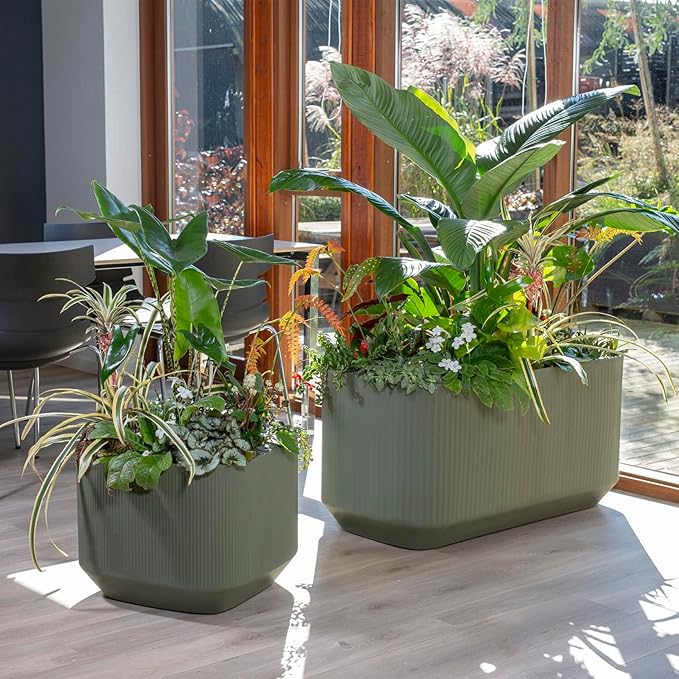 Crescent Garden Modular Self-Watering Tall Planter for Indoor & Outdoor, Modern Tall Square Planter with TruDrop Water Level Indicator for Patio, Corners, Entrance Decor- 20"x20"x38"H (Midnight Blue)