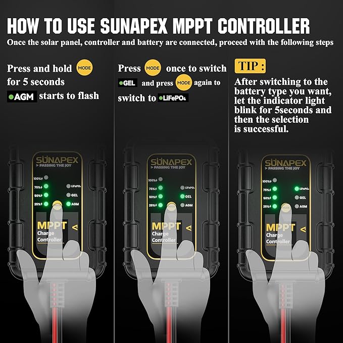 SUNAPEX 50W MPPT Solar Battery Charger Maintainer, 12V Waterproof Solar Panel Trickle Charger with MPPT Controller for Car, Motorcycle, Boat, Marine, RV, Trailer, Tractor,Truck, etc