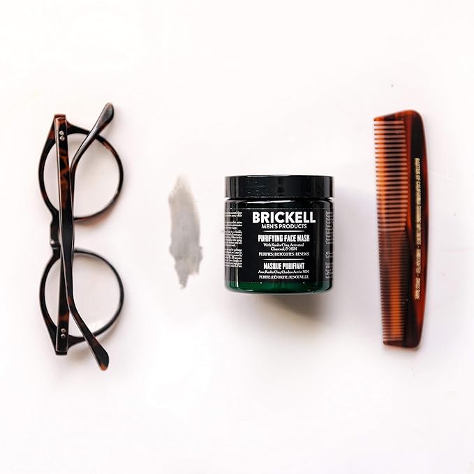 Brickell Men's Purifying Charcoal Face Mask Skin Care Product, Natural and Organic Activated Charcoal Facial Mask With Detoxifying Kaolin Clay, 4 Ounce, Unscented