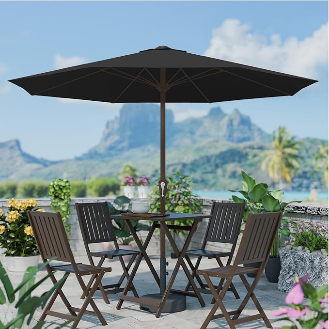 PatioKingdom 11FT Patio Umbrella,Outdoor Umbrella with Push Button Tilt and Crank,Market Table Umbrella with 8 Sturdy Fiberglass Ribs UV Protection(Black, 11FT)