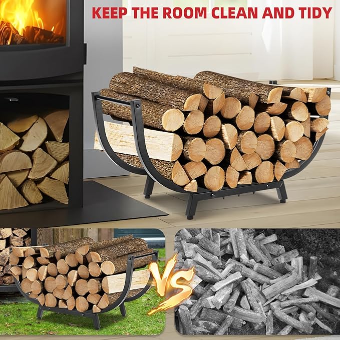 30“ Firewood Rack Outdoor and Indoor, Compact Firewood log Storage & Holder, Stable Log Holder with Reinforced Steel Frame, Waterproof Rustproof Wood Pile Storage Rack for Fireplaces/Camping.