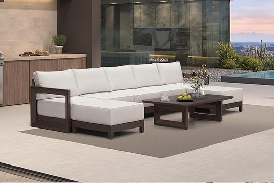 PURPLE LEAF Patio Furniture Set U-Shaped Outdoor Couch with 9.6" Thick Cushion and Soft Pillows 8 Piece Outdoor Sectional Sofas with Table Modern Outdoor Conversation Sets for Yard Porch Deck, Bronze