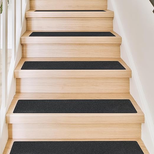 Outdoor Non Slip Tape Black 8'' x 32'' (12-Pack) with Free Roller High Traction Adhesive Treads - Heavy Duty 80 grit Black Non Slip Tape -Anti Skid Strips - Grip Tape for Steps