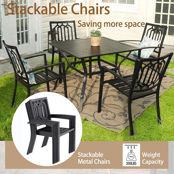 MFSTUDIO Outdoor Dining Set for 6, Expandable Patio Table and Chairs Set, 7 Piece Metal Patio Dining Set, Patio Furniture Set for Deck Backyard Poolside Garden