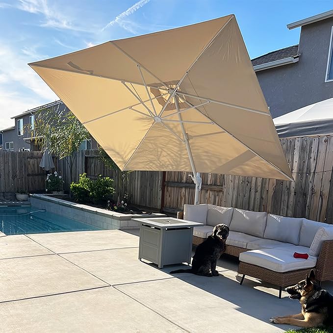 PURPLE LEAF 10' × 13' Patio Umbrella White Cantilever Umbrella Aluminum Square Outdoor Offset Umbrella Hanging Windproof with 360° Rotation for Garden Deck Pool, Beige