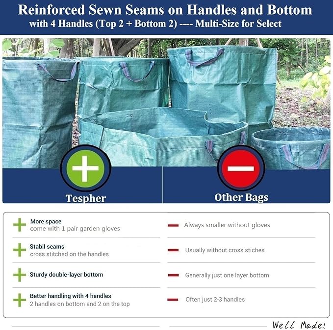 Professional 2-Pack 137 Gallon Lawn Garden Bags Large (D34,H34 inch) Yard Waste Bags W/Gardening Gloves,Big Leaf Bag,Yard Debris,Waste Container,Lawn Trash Bin,Grass Clippings Bag,Weed Bags 4 Handles