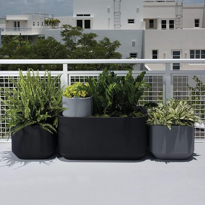 Crescent Garden Modular Self-Watering Plant Box with TruDrop Water Level Indicator, Indoor/Outdoor, Small Modern Box Planter for Herbs, Flowers, Peace Lily, Houseplants - 20"x20"x16"H (Caviar Black)