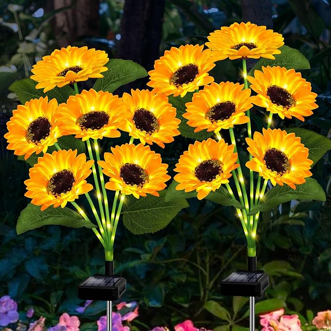 6 Pack Solar Sunflower Garden Lights 36 Vibrant Sunflowers LED Outdoor Decorative Stake Lights for Yard, Patio, Lawn, Pathway, IP65 Waterproof, Gardening Gift for Mom, Grandma, and Friends