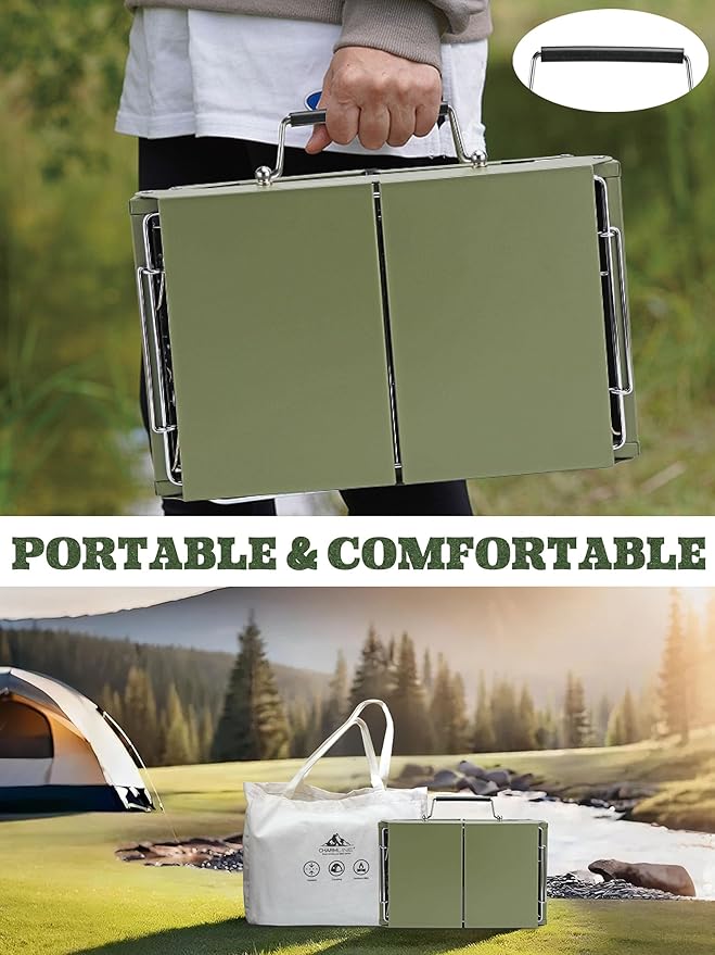 Charmline 14x9 inches Small Portable Charcoal Grill, Compact Portable BBQ Grill, Tabletop Charcoal Grills for Camping, Picnics, Gardens and Beach Parties, Green