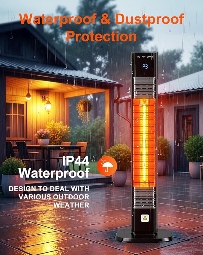 MEPTY 1500W Outdoor Electric Heater, Infrared Patio Heaters for Outdoor Use with Remote&Touch Control, 24H Timer,3 Heat Settings, Quiet,Overheat&Tip-Over Protection for Deck,Balcony,Porch,Backyard