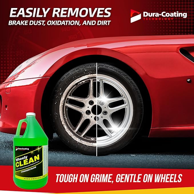 DURA-COATING TECHNOLOGY Wheely Clean Concentrate - Good for Chrome Wheel Cleaner, Clear-Coated, or Aluminum Wheel Cleaner - Professional Tire Shine & Rim Cleaner Spray - Car Care Solution - 1 Gallon