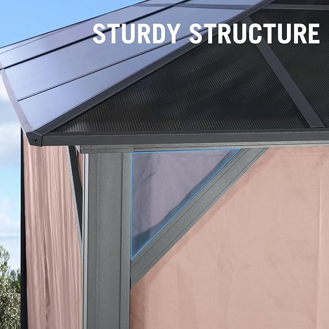 LeDoasis Nebula 12'x20' Outdoor Hardtop Gazebo, Permanent Aluminum Patio Gazebo, Polycarbonate Double Roof Canopy, Breathable Netting & Privacy Curtain Included，for Patio Lawn and Garden,Parties
