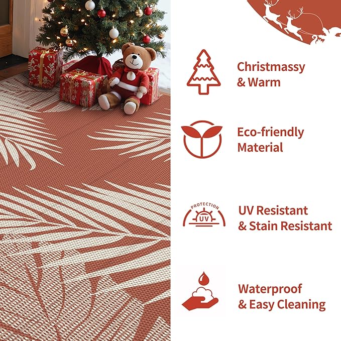 GENIMO Outdoor Rug 6' x 9' Waterproof for Patios Clearance, Reversible Plastic Straw Camping Carpet, Area Rug for RV, Picnic, Backyard, Deck, Balcony, Porch, Beach, Christmas Decorations, Brick&Red