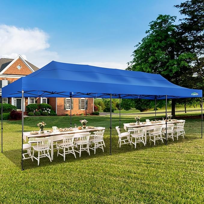 COBIZI 10x30 Heavy Duty Pop up Canopy Party Tent for Parties Weddings Events UPF 50+ Waterproof Commercial Gazebo with Roller Bag, Blue